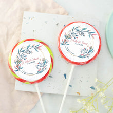 Load image into Gallery viewer, Pink and Green Leaf Wedding Favour Giant Lollipops
