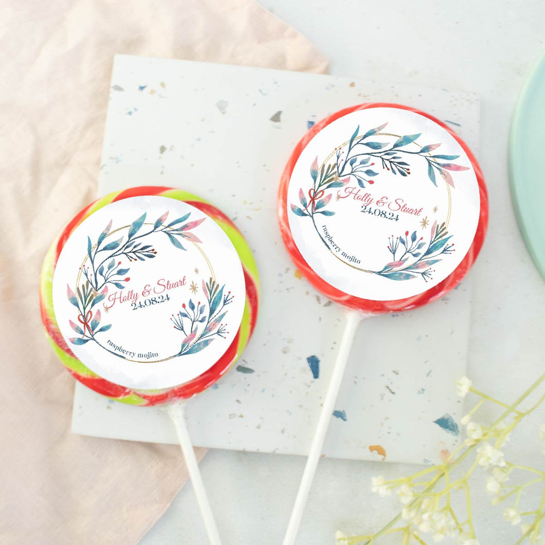 Pink and Green Leaf Wedding Favour Giant Lollipops