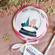 Load image into Gallery viewer, Personalised Company Merry Christmas Snowglobe Lollipop