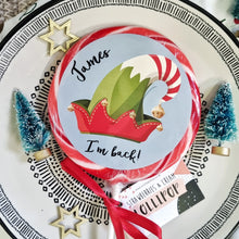 Load image into Gallery viewer, Personalised Elf I'm Back Hat Lollipop
