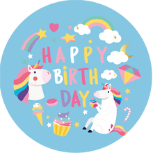 Load image into Gallery viewer, Rainbows and Unicorns Happy Birthday Lollipop - Suck It & Say