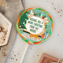Load image into Gallery viewer, Personalised Family Merry Christmas Green Fireplace Lollipop