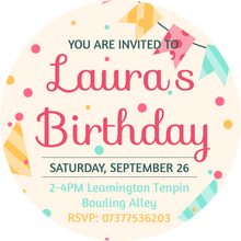 Load image into Gallery viewer, Personalised Pink Dotty Party Invitation Giant Lollipops