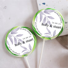 Load image into Gallery viewer, Purple Eucalyptus Wedding Favour Giant Lollipops