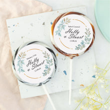 Load image into Gallery viewer, Watercolour Green Leaves Wedding Favour Giant Lollipops