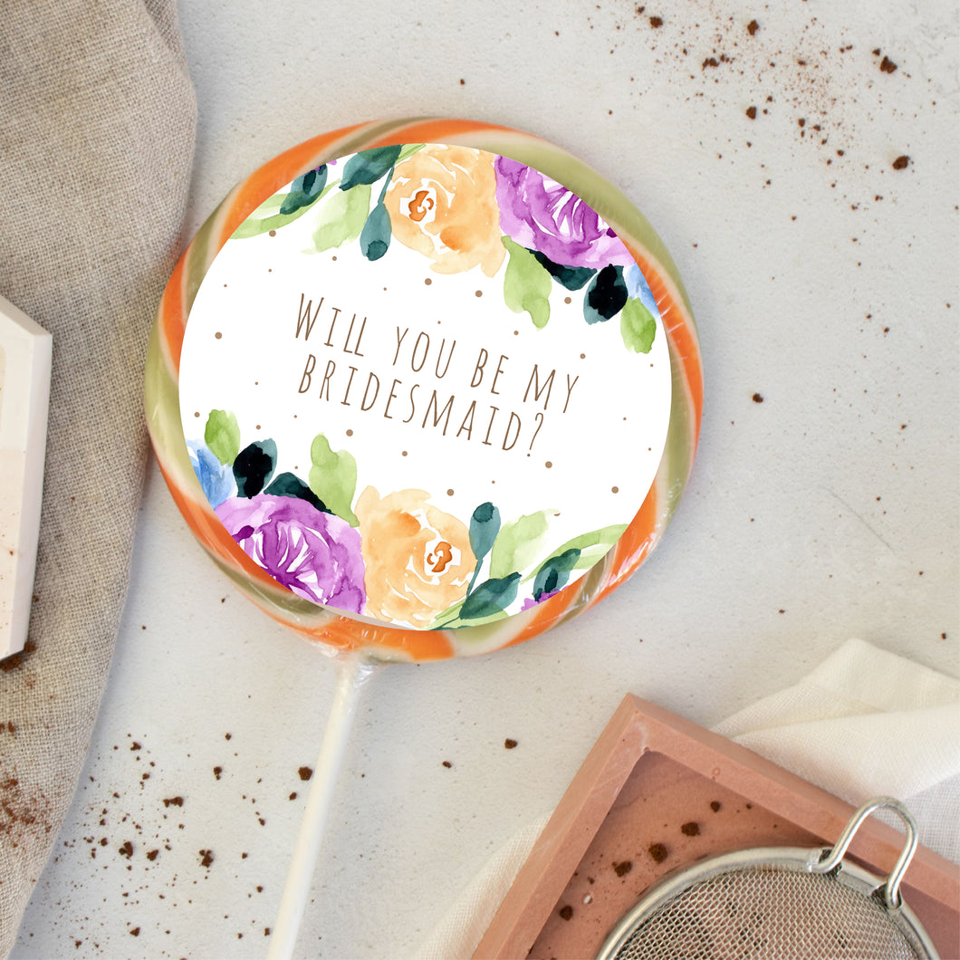 Will You Be My Bridesmaid Pastel Floral Lollipop
