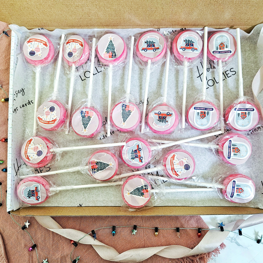 20 Pack Christmas Raspberry Prosecco Lollipops