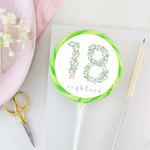 Load image into Gallery viewer, Eighteen 18 Floral Numbers Birthday Lollipop - Suck It &amp; Say
