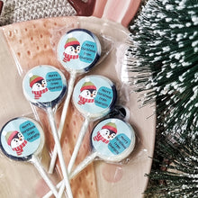 Load image into Gallery viewer, Personalised &#39;Merry Christmas From&#39; Penguin Small Lollipops
