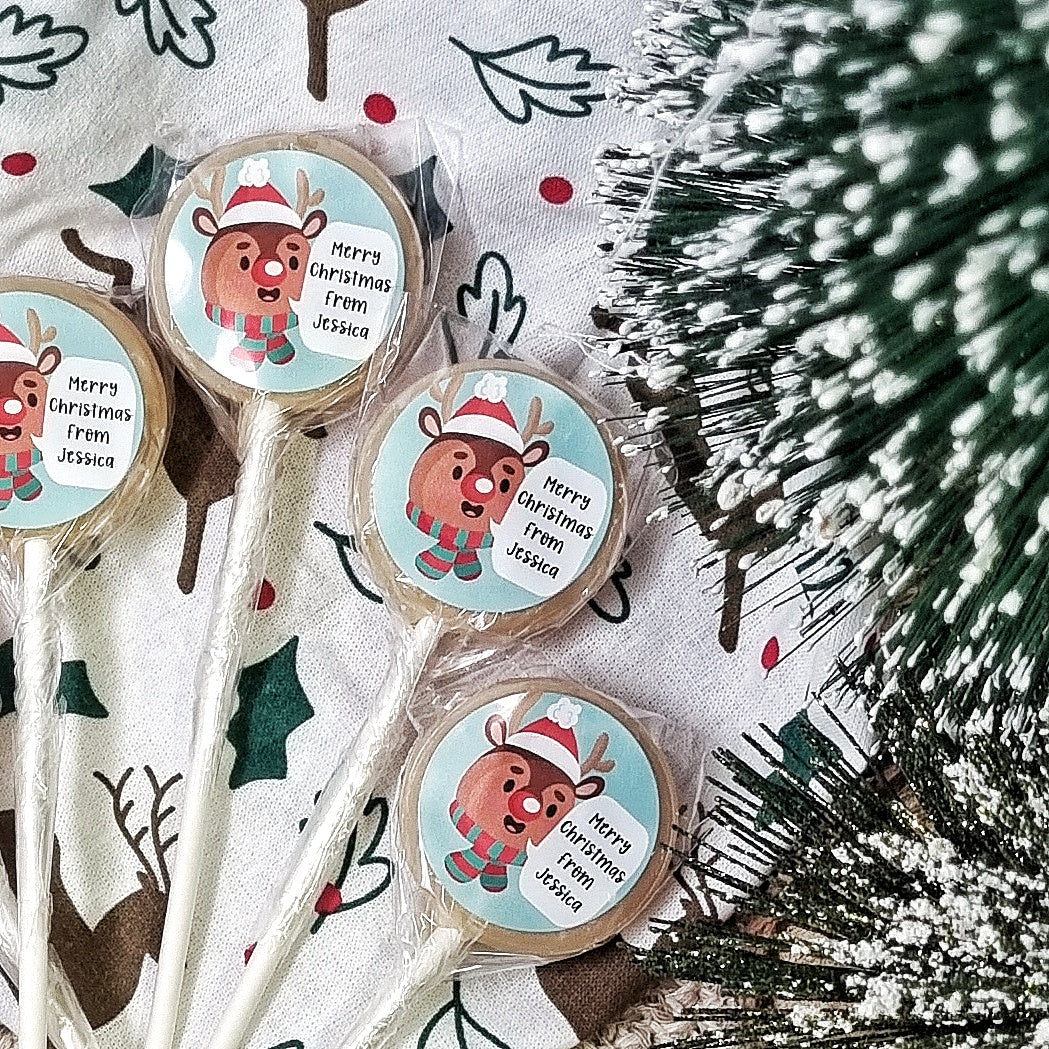 Personalised 'Merry Christmas From' Reindeer Small Lollipops