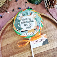 Personalised Family Merry Christmas Green Fireplace Lollipop