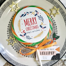 Load image into Gallery viewer, Personalised Teacher Merry Christmas Holly Wreath Lollipop
