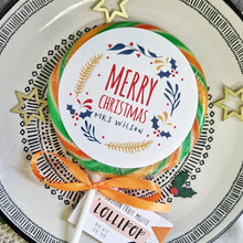 Load image into Gallery viewer, Personalised Teacher Merry Christmas Holly Wreath Lollipop
