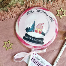 Load image into Gallery viewer, Personalised Company Merry Christmas Snowglobe Lollipop
