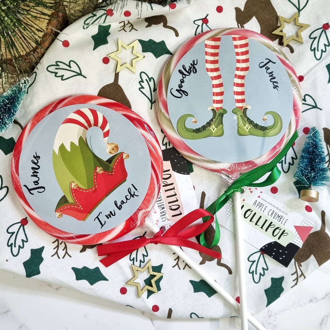 Personalised Elf I'm Back & Goodbye Lollipop Set