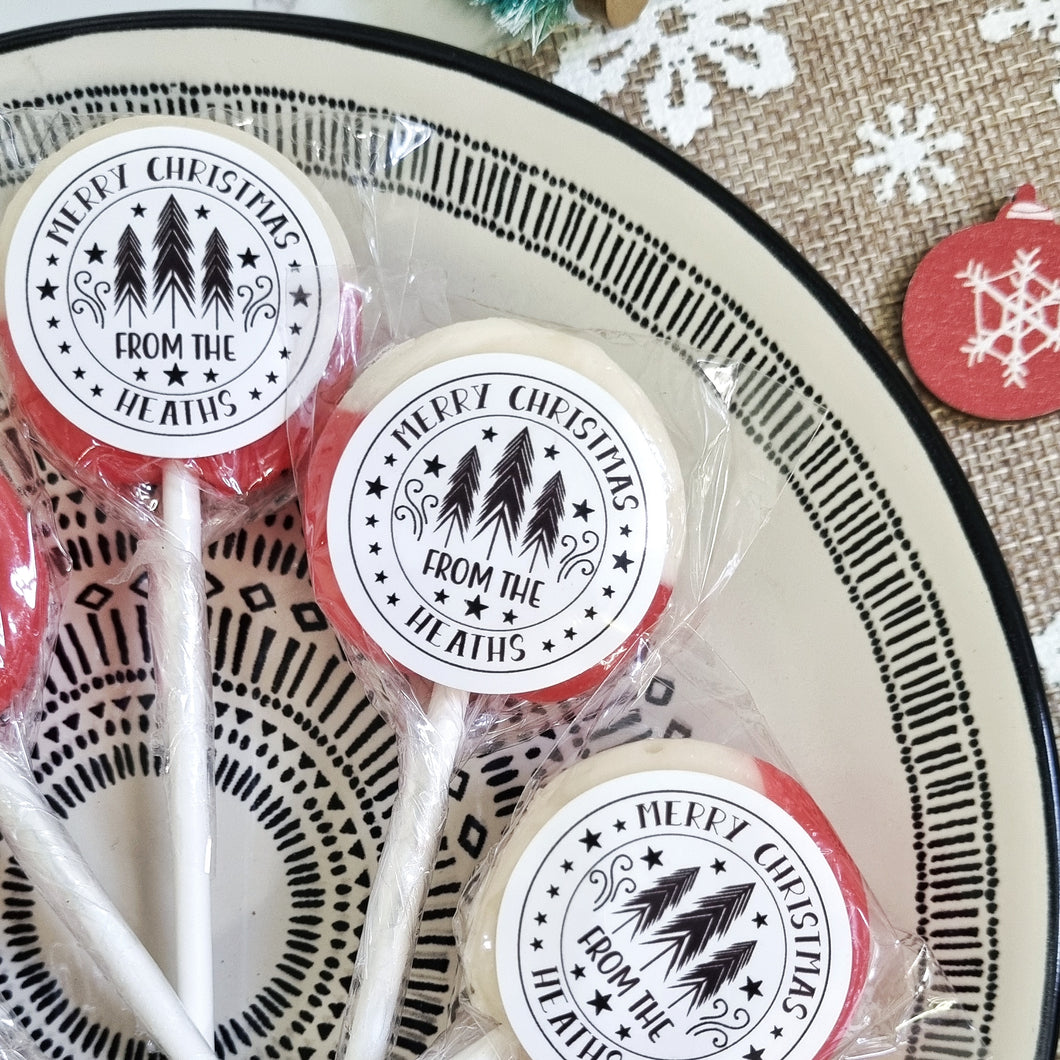 Personalised 'Merry Christmas From The' Black and White Small Lollipops