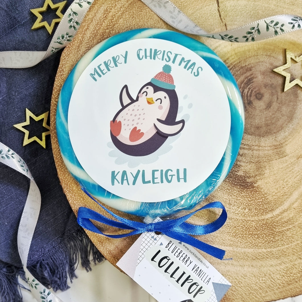 Personalised Penguin Merry Christmas Lollipop