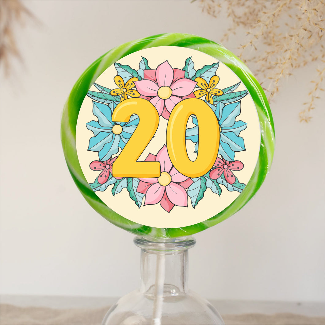 20th Birthday Yellow Floral Lollipop