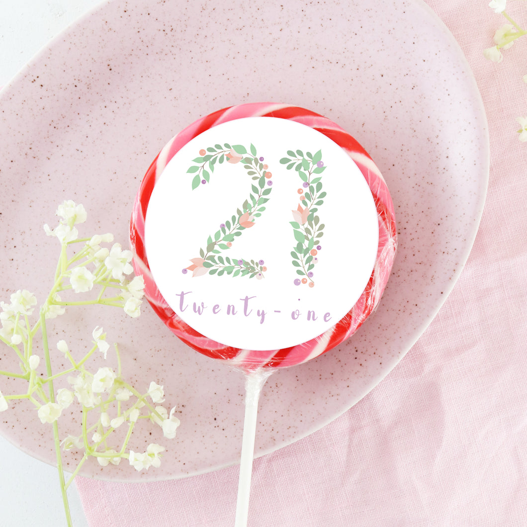 Twenty One 21 Floral Numbers Birthday Lollipop - Suck It & Say
