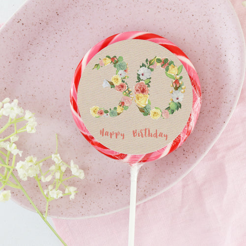 Thirty 30 Bright Floral Numbers Birthday Lollipop - Suck It & Say