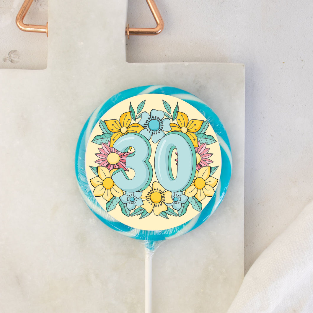 30th Birthday Yellow Floral Lollipop