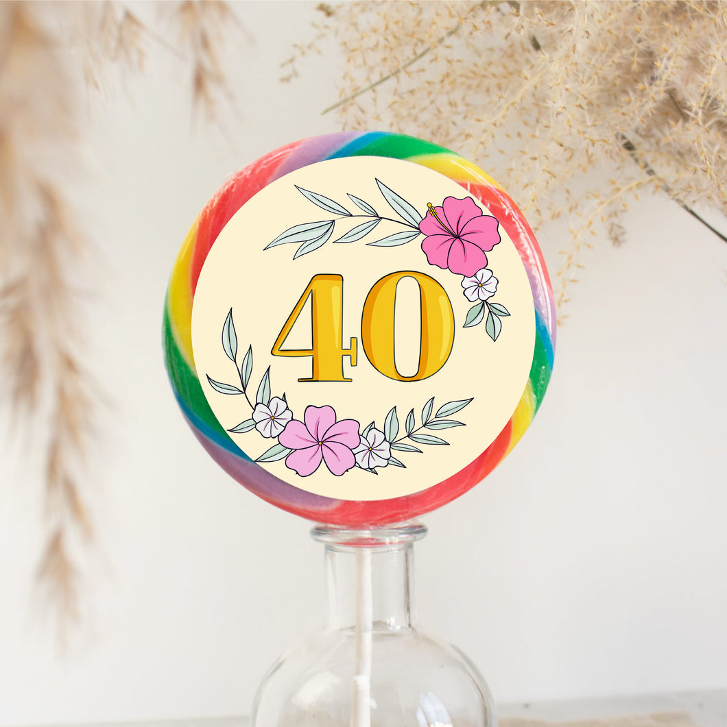 40th Birthday Yellow Floral Lollipop