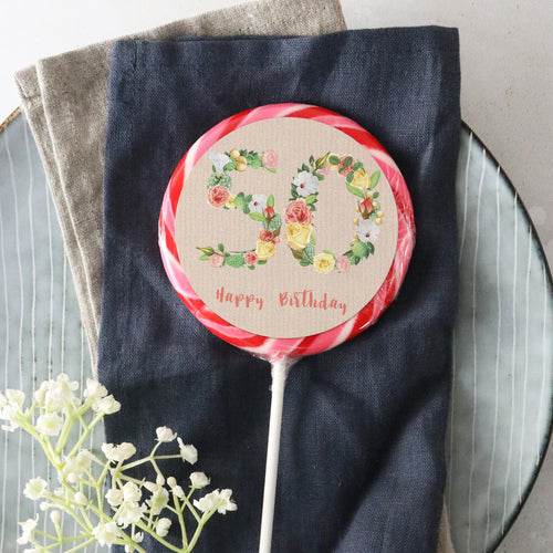 Fifty 50 Bright Floral Numbers Birthday Lollipop - Suck It & Say
