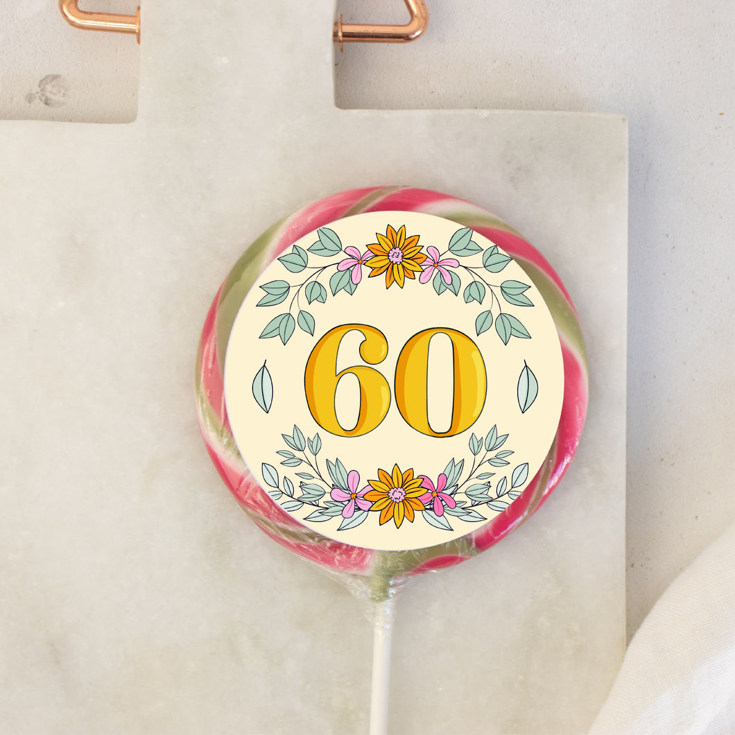 60th Birthday Yellow Floral Lollipop