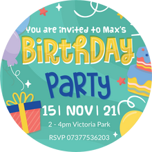 Load image into Gallery viewer, Personalised Turquoise Party Invitation Giant Lollipops
