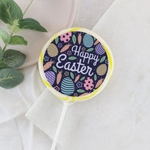 Load image into Gallery viewer, Dark Blue Background Happy Easter Message Lollipop - Suck It &amp; Say

