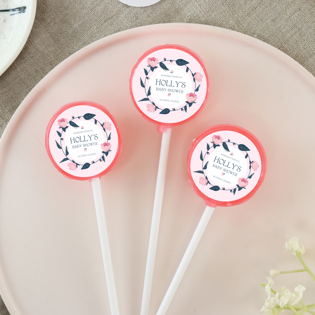 Personalised Floral Wreath Baby Shower Lollipops