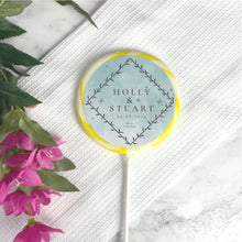 Load image into Gallery viewer, Green Watercolour Wedding Favour Giant Lollipops
