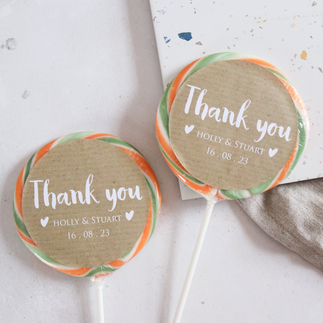 Kraft Style Thank You Gift Wedding Favour Giant Lollipops