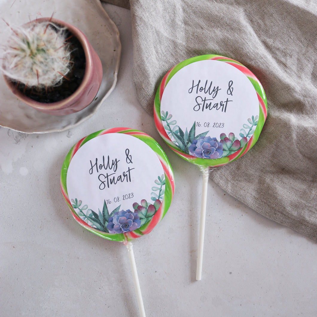 Succulent Themed Wedding Favour Giant Lollipops