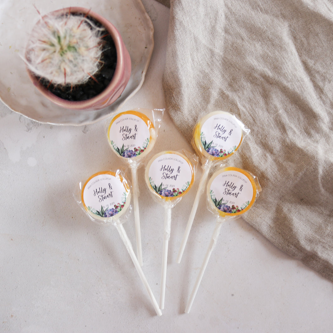 Succulent Themed Wedding Favour Lollipops