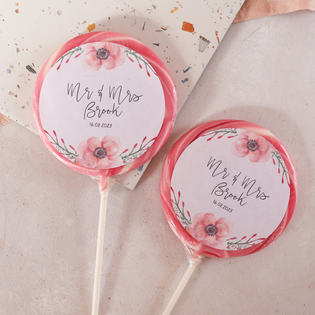 Mr and Mrs Floral Wedding Favour Giant Lollipops