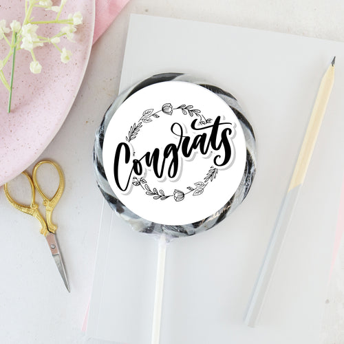 Congrats Black Leaf Wreath Lollipop - Suck It & Say