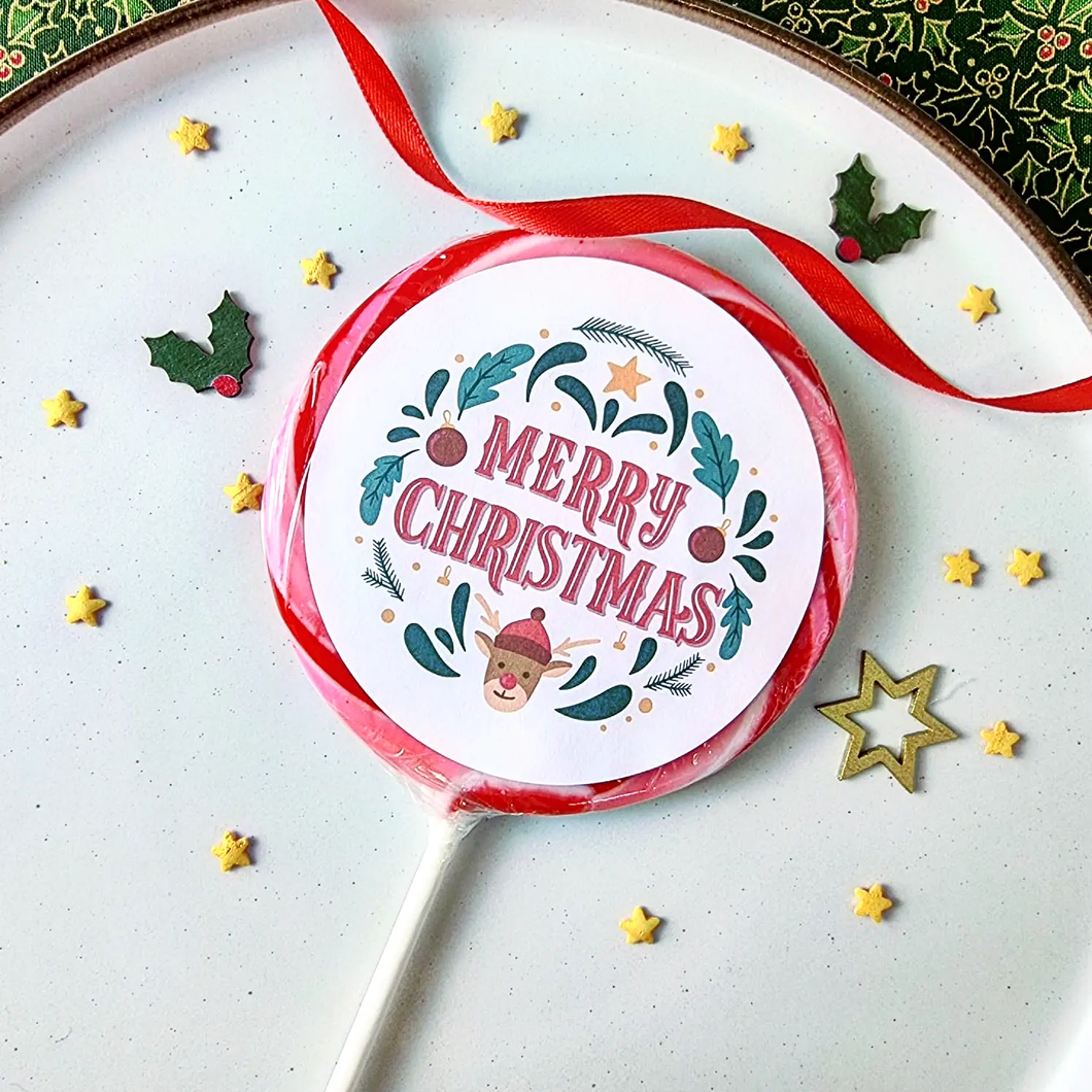 Merry Christmas Round & Reindeer Lollipop