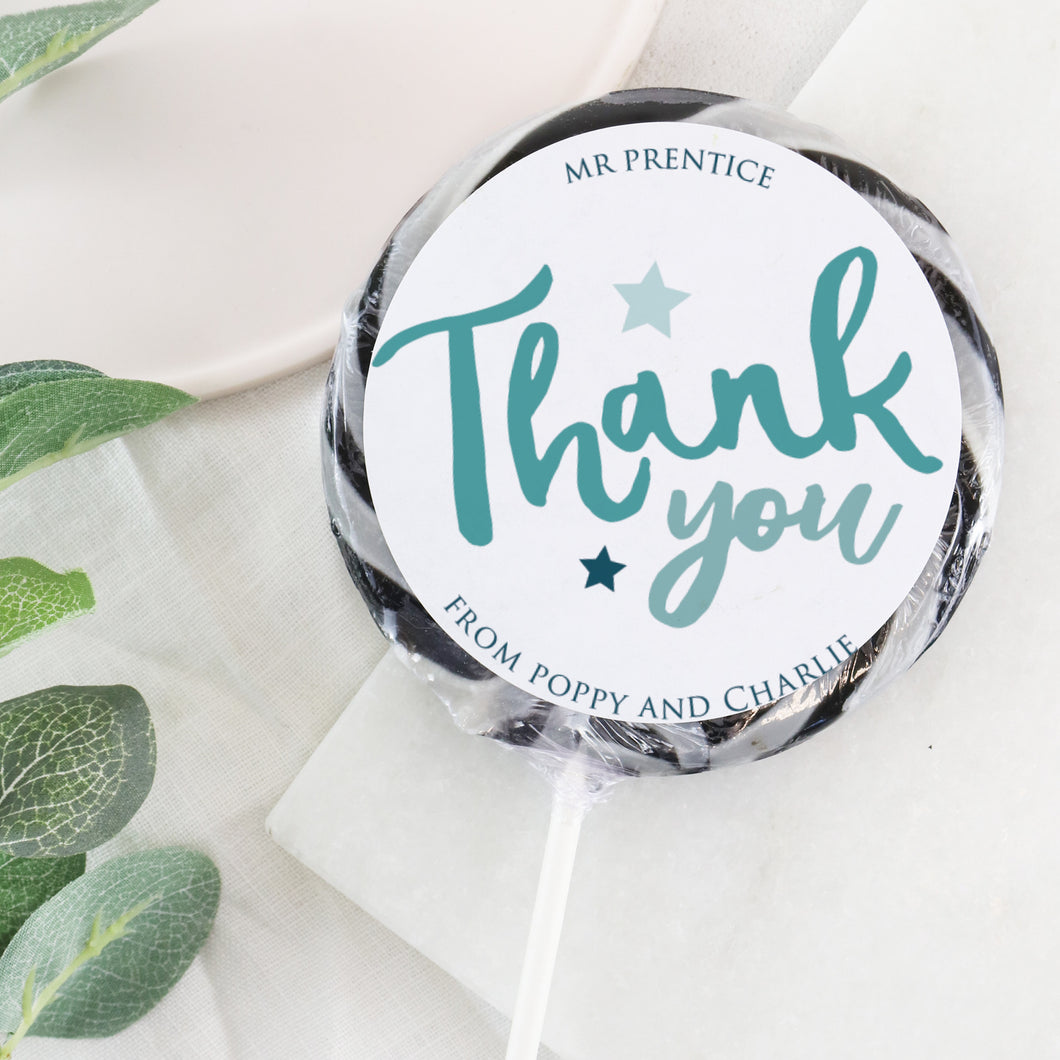 Personalised Blue Thank You Star Teacher Giant Lollipop