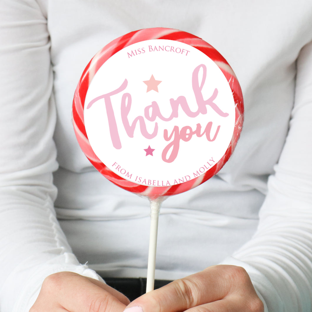 Personalised Pink Thank You Star Teacher Giant Lollipop