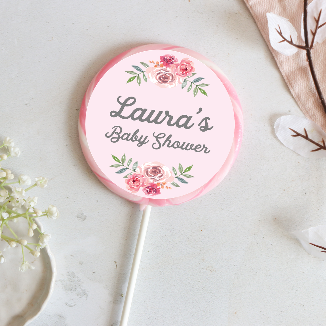 Personalised Floral Baby Shower Giant Lollipops