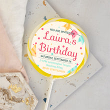 Load image into Gallery viewer, Personalised Pink Dotty Party Invitation Giant Lollipops
