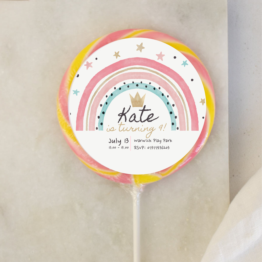 Personalised Rainbow Party Invitation Giant Lollipops