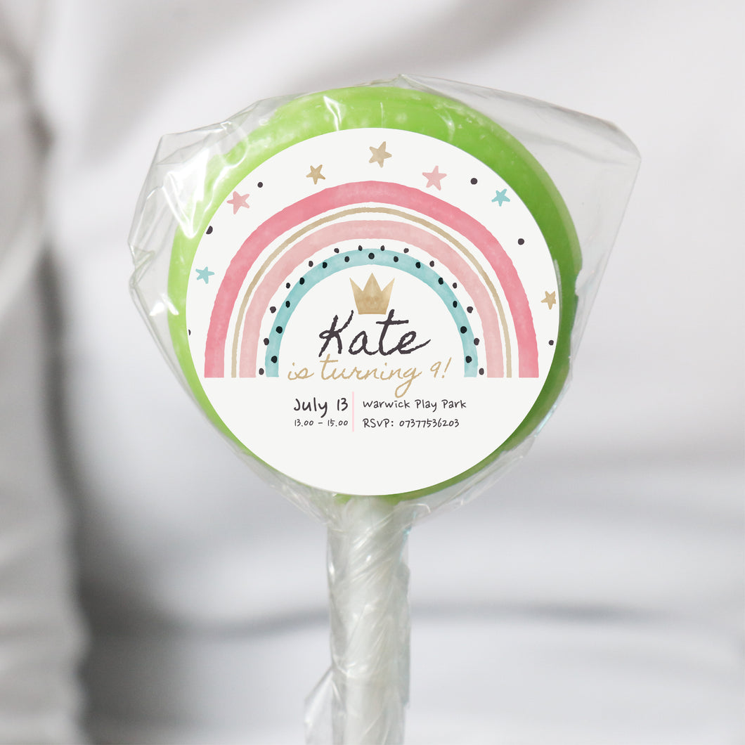 Personalised Rainbow Party Invitation Lollipops