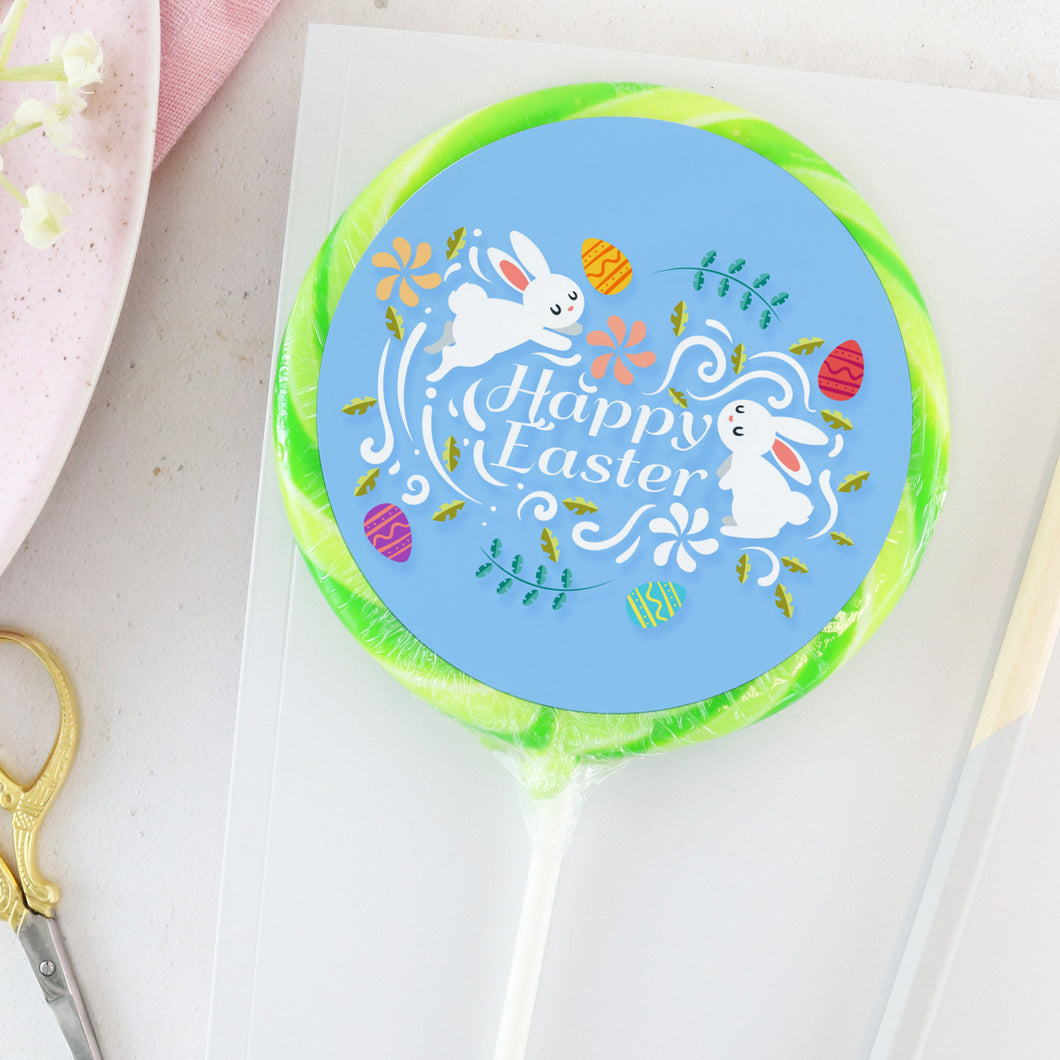 Sky Blue Bunnies Happy Easter Lollipop - Suck It & Say