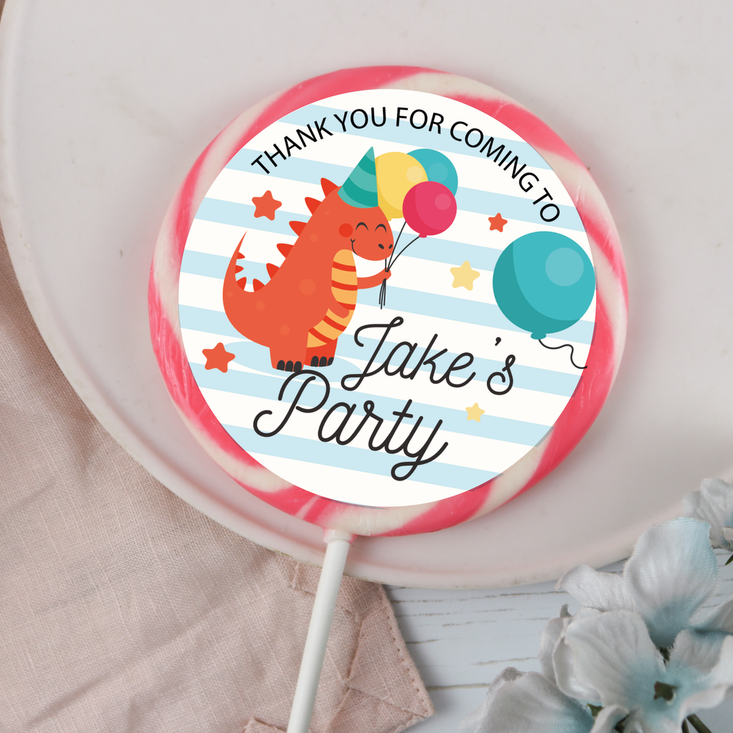 Personalised Dinosaur Thank You Party Giant Lollipops