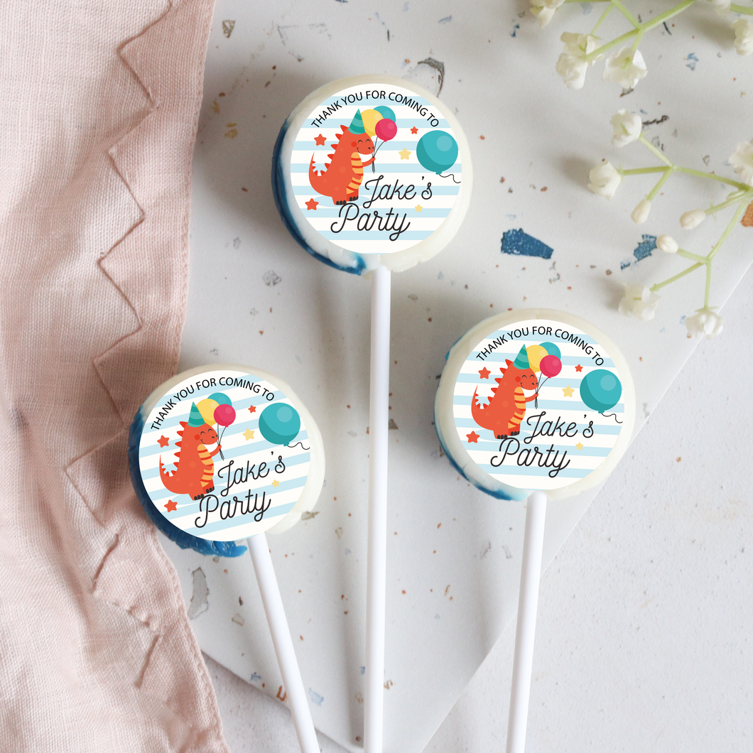 Personalised Dinosaur Thank You Party Lollipops