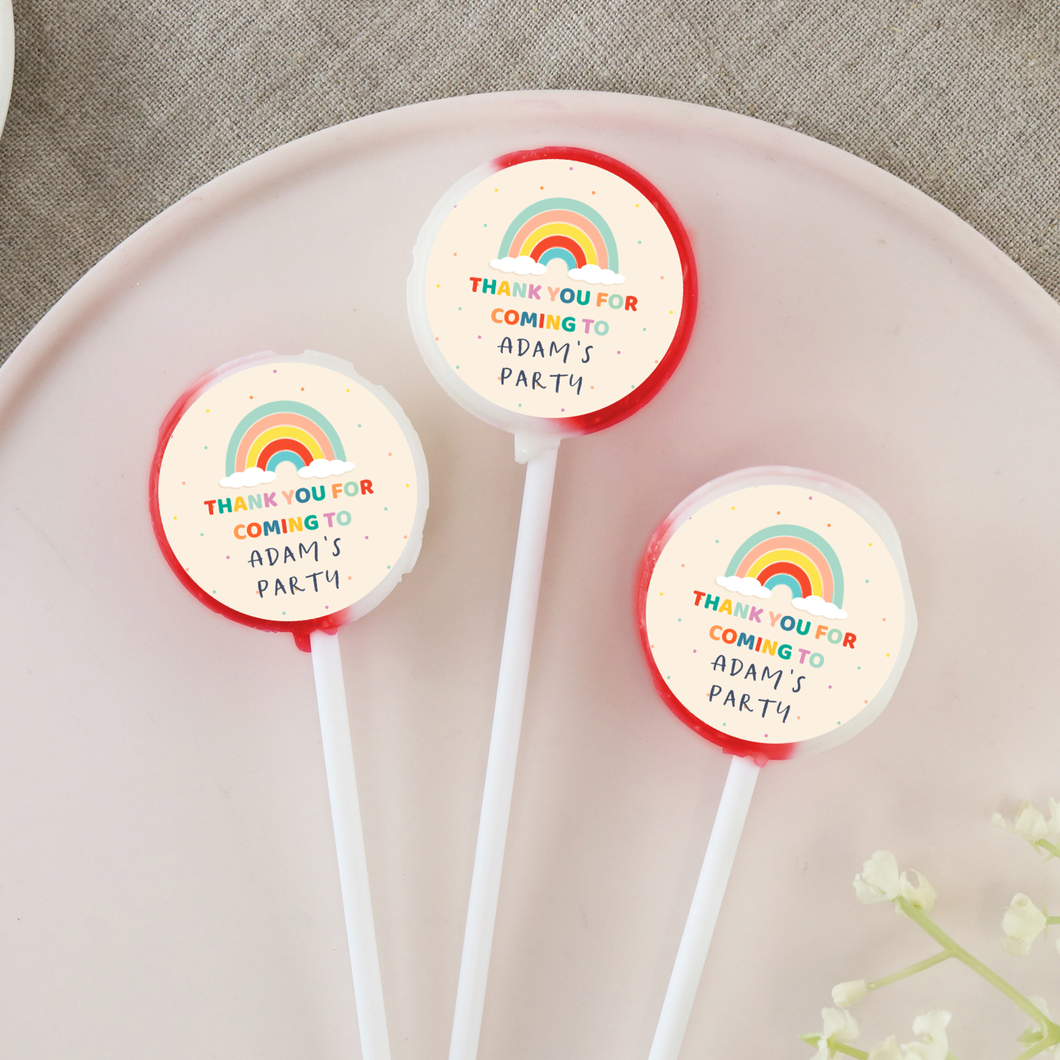 Personalised Rainbow Thank You Party Lollipops