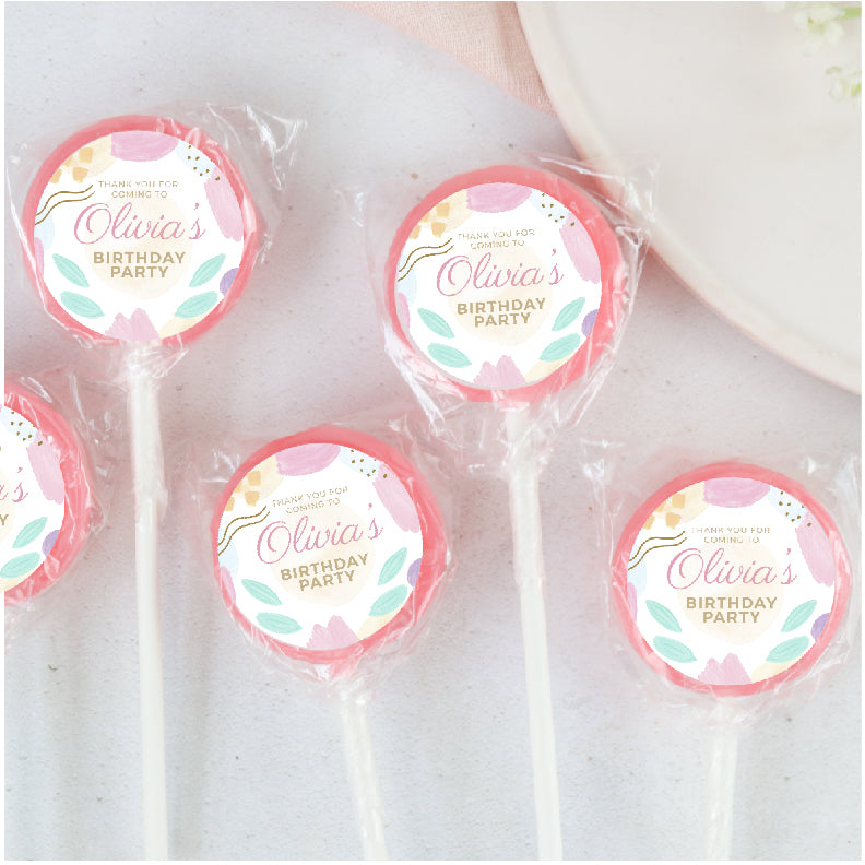 Personalised Watercolour Thank You Party Lollipops