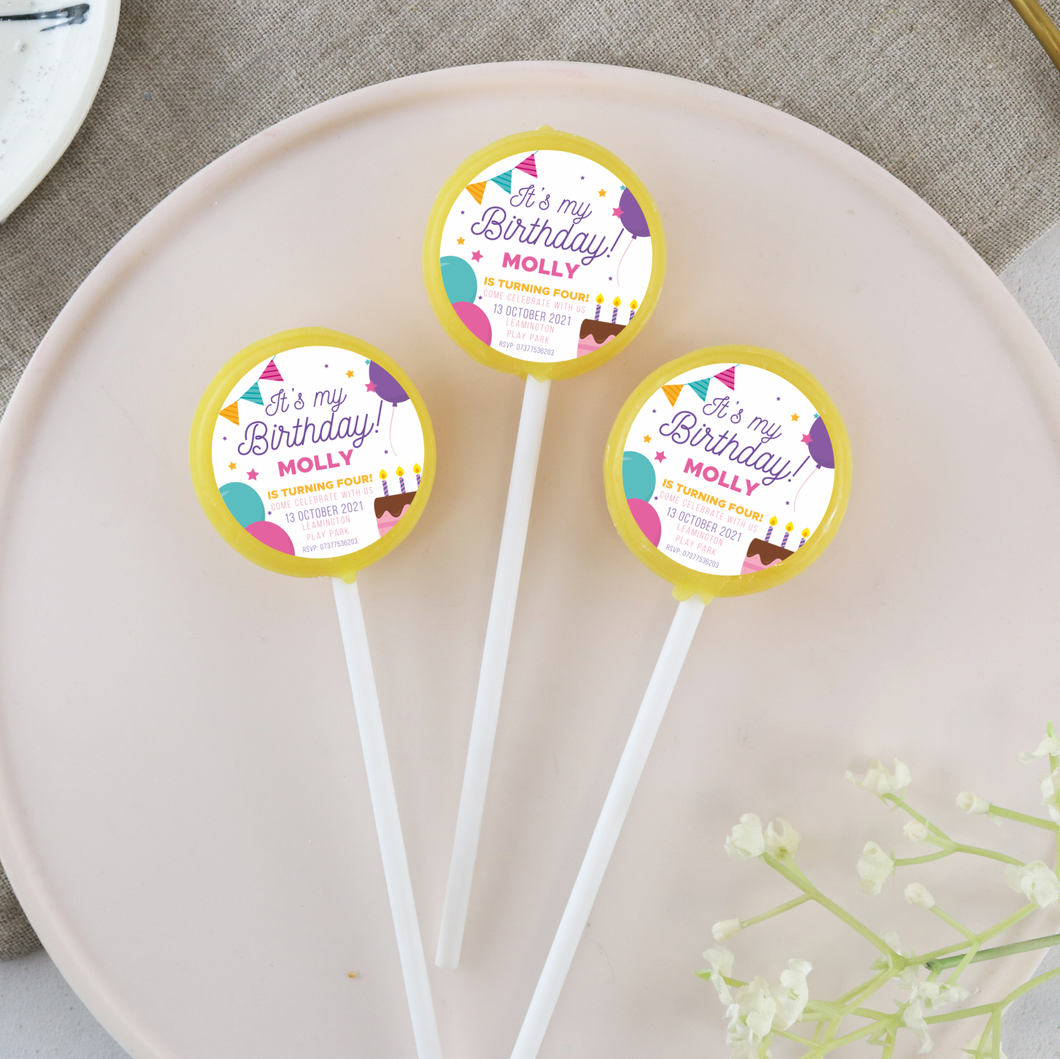 Personalised White Party Invitation Lollipops